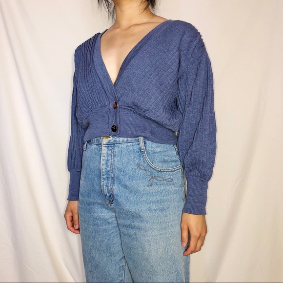 Loewe Blue Pleated Cropped Wool Cardigan M - Picture 5 of 11